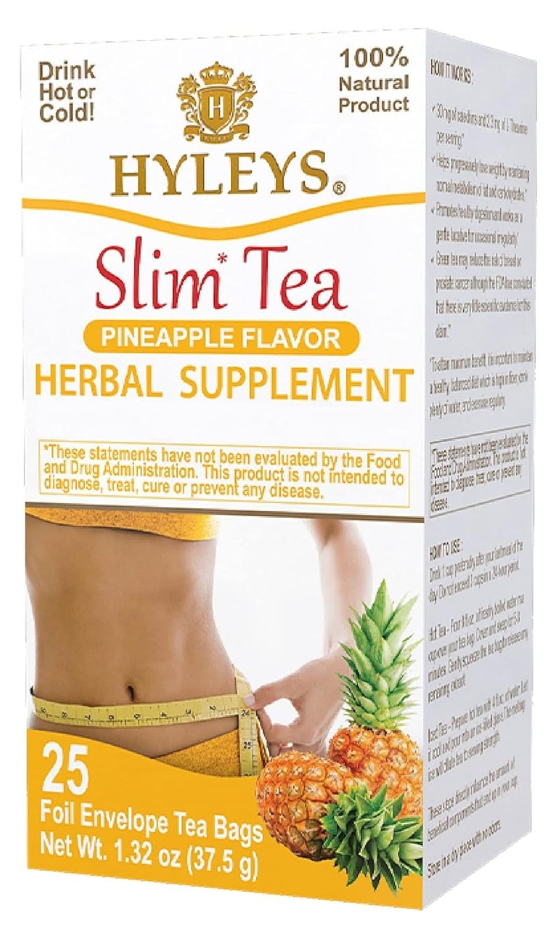 Hyleys Slim Tea Pineapple Flavor - Weight Loss Herbal Supplement Cleanse and Detox - 25 Tea Bags (1 Pack) - Image 1